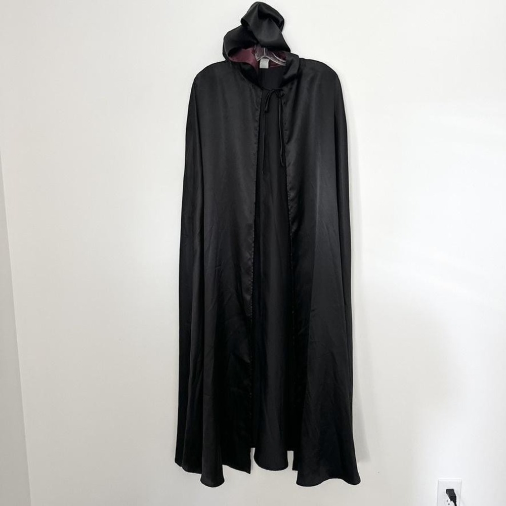 Formula X Cape Womens‎ OS Black Hooded Satin Goth Costume Cosplay Cloak Long